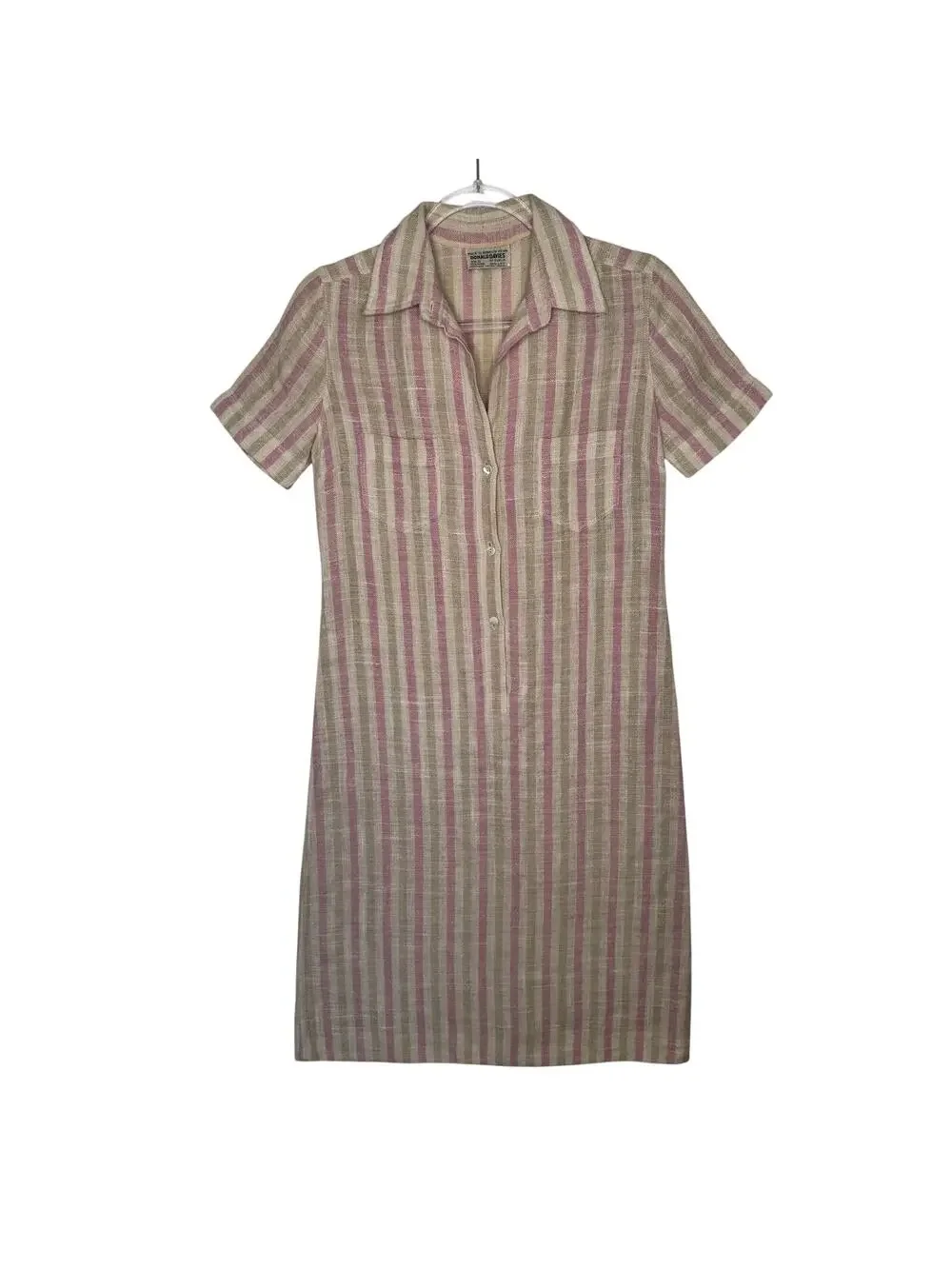 1970s Donal Davies Ireland Linen Wool Stripe Shirt Dress Size Small